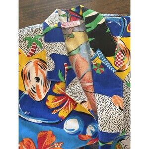 Vintage Jacket Womens 12 Beach Bikini All Over Print Pockets Blazer Tropical*